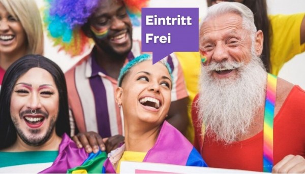 Gesichter von sechs jungen diversen Menschen, schauen von oben in die Kamera, lächeln, winken, hallo