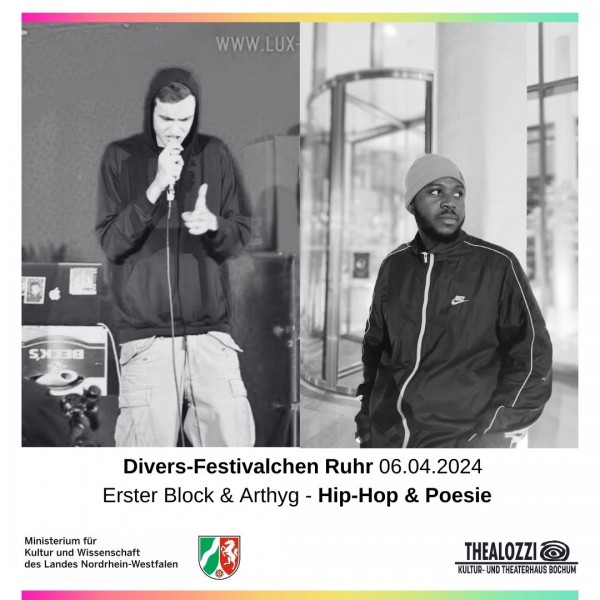 Arthyg und erster Block mit Mikrofon rappend auf Bühne