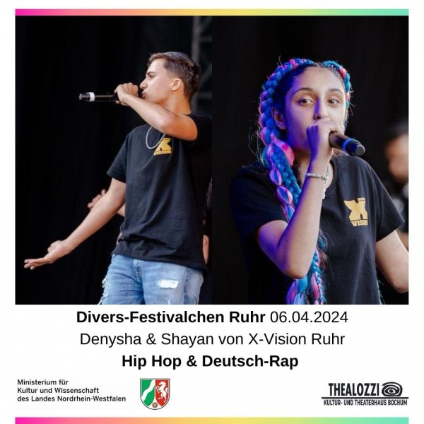 Denysha und Shayan mit Hip Hop und Rap rappend auf Bühne