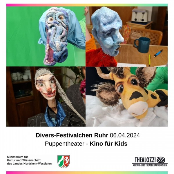 Zwei Puppenspieler*innen vor einem Greenscreen